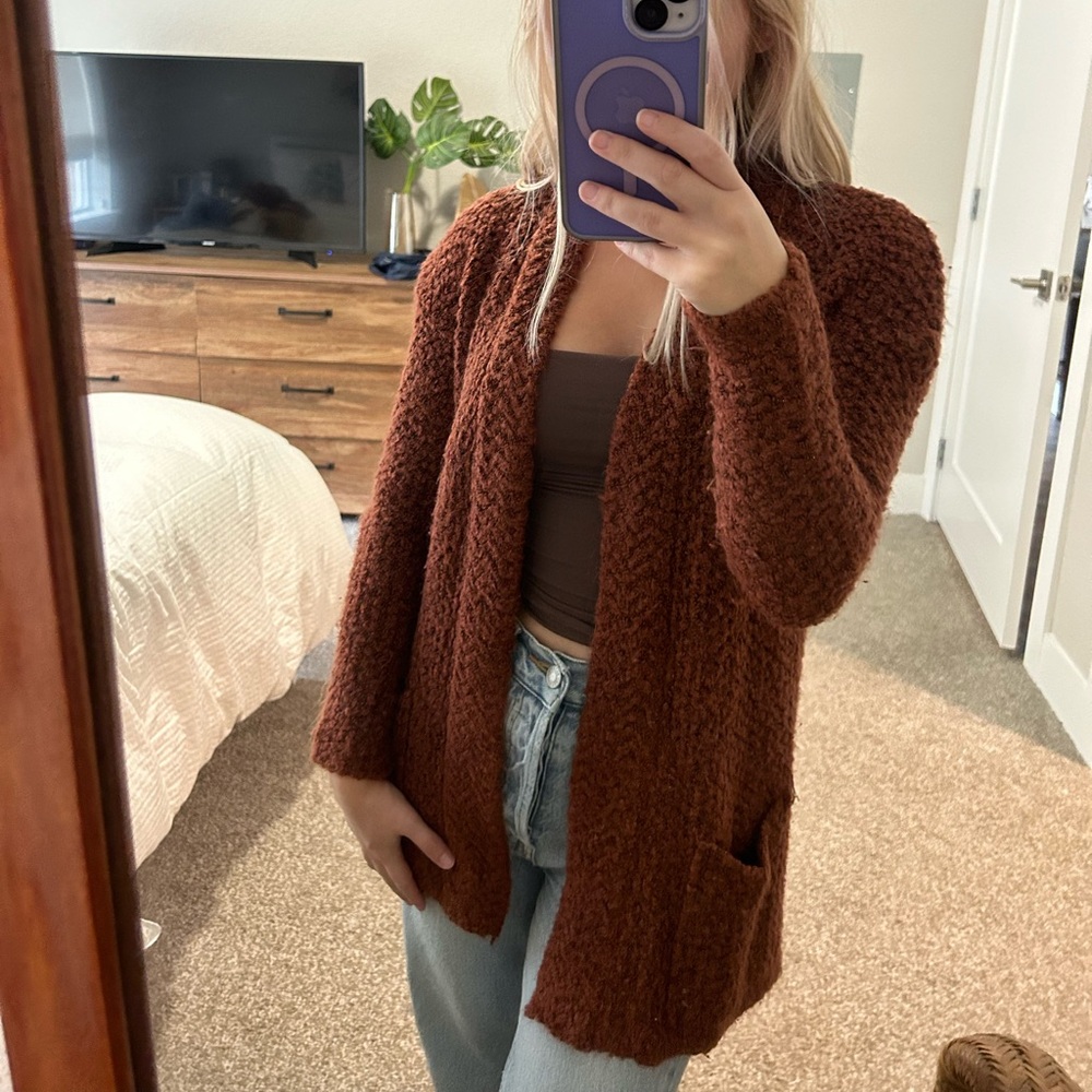 Maroon fuzzy cardigan